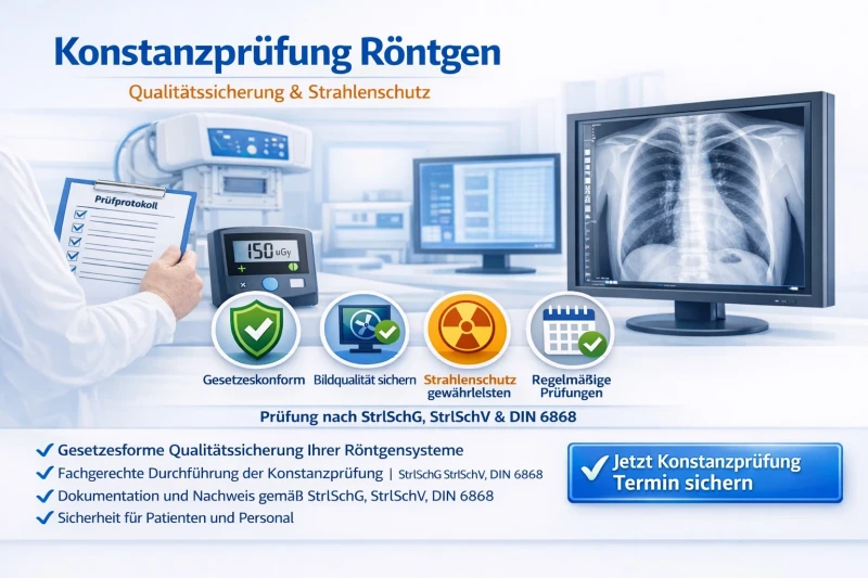 Konstanzprüfung für Röntgenanlagen – Qualitätssicherung nach DIN 6868, Strahlenschutzgesetz und Strahlenschutzverordnung. Prüfung, Dokumentation und Beratung vom Fachbetrieb.