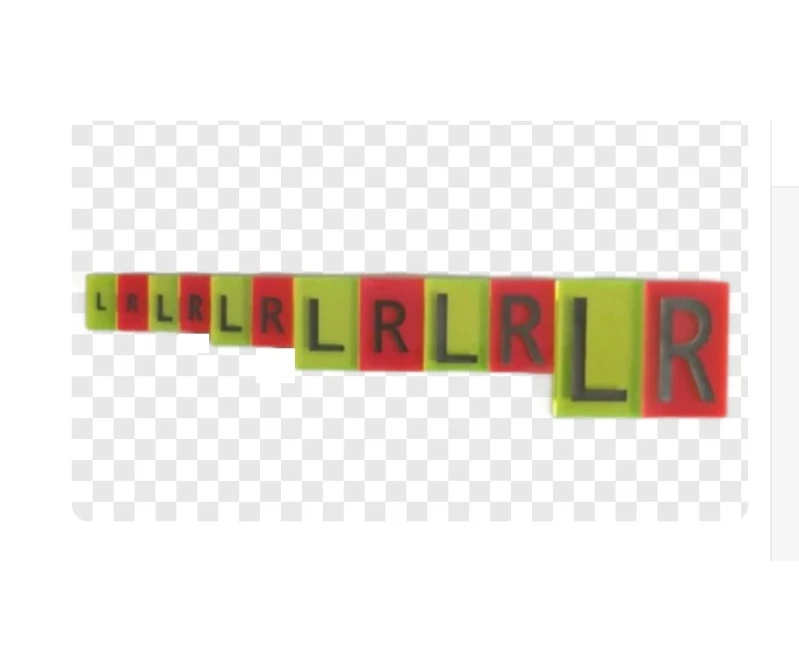 L oder R eingeklebt in Plexiglas